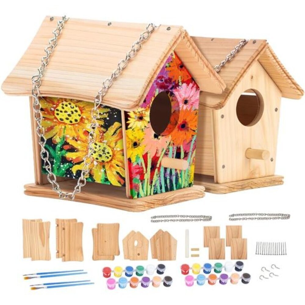 2pc DIY Birdhouse Kit, Cedar Wood Bird House Kits Bulk for Adults, Art Craft